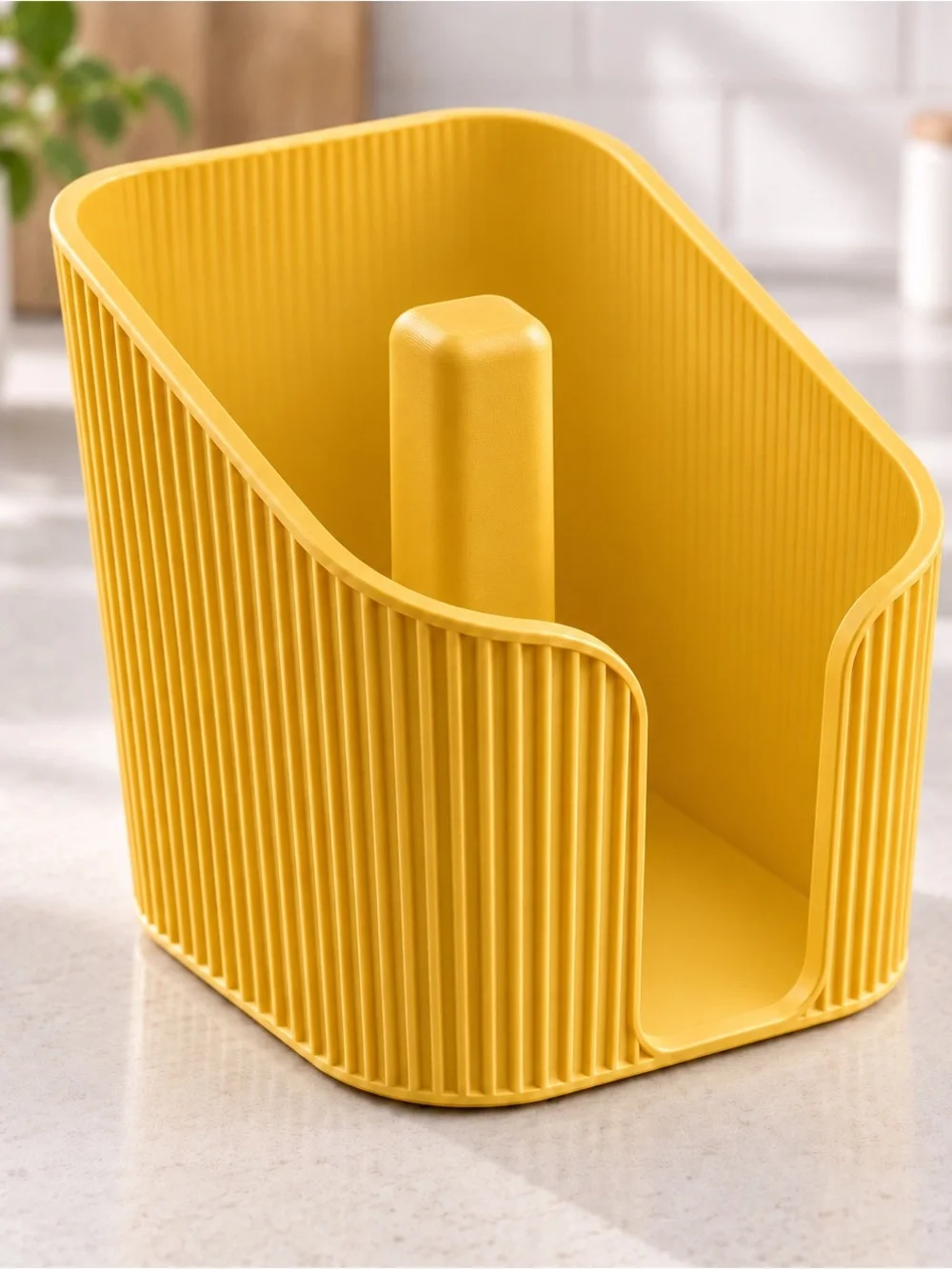 Paper Towel Holder - Kitchen Counter Organizer Yellow Vertical Ribbed